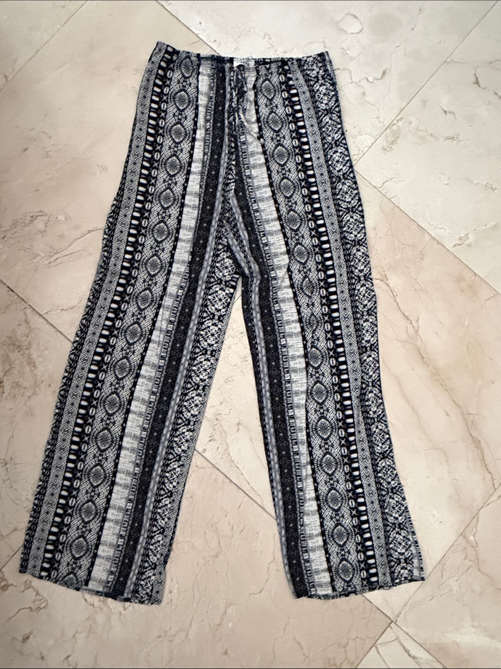 Black and White Patterned Wide Leg Pants